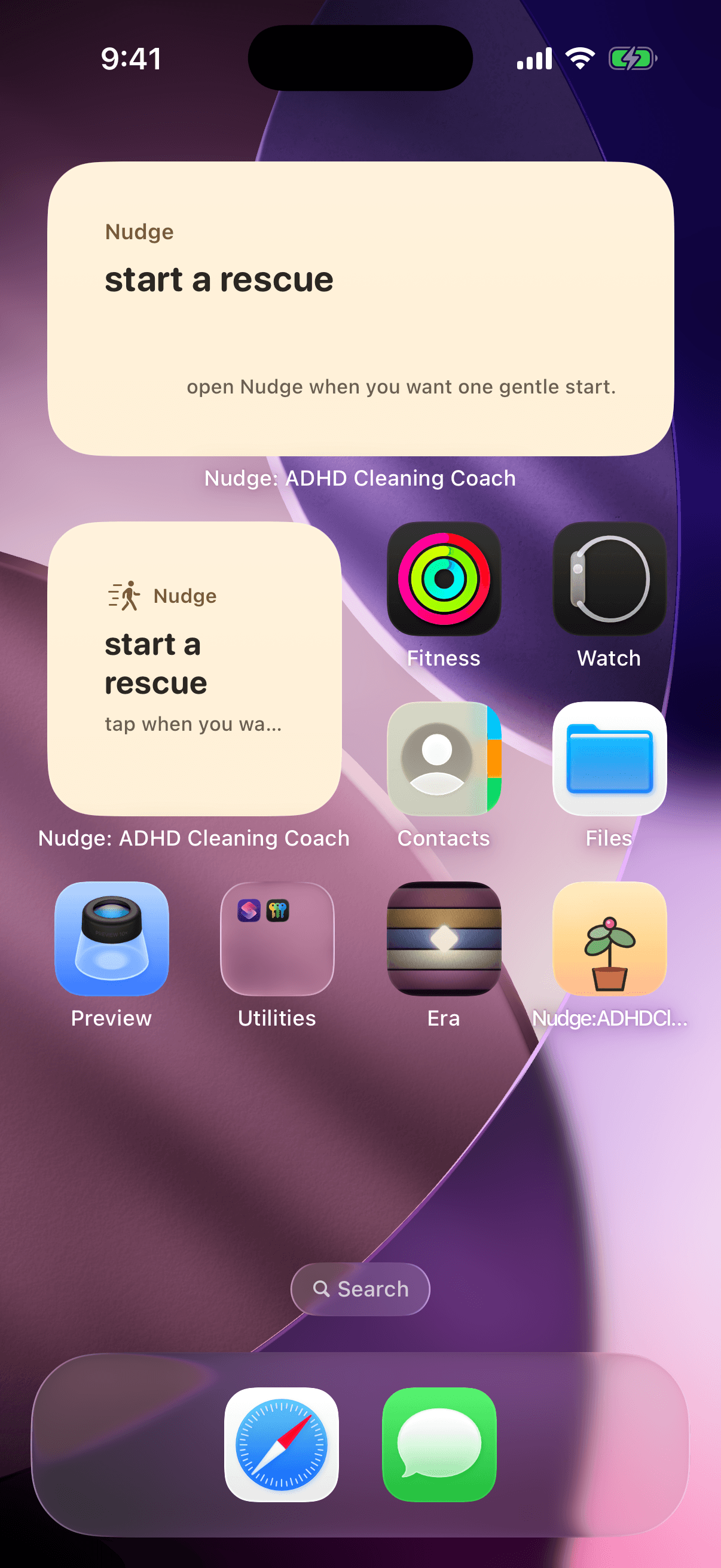 Nudge iPhone home-screen widgets keeping Start Rescue within reach